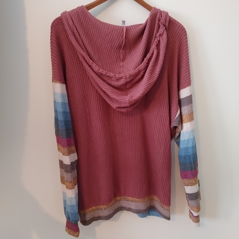 White Birch Striped Multicolor Hoodie Dusty Rose Women’s Small - Picture 3 of 3